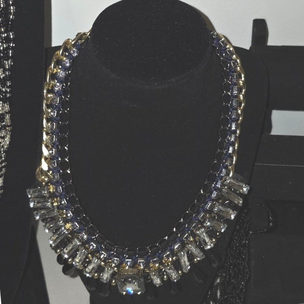 Statement Necklace Unbranded‎ Womens OS Gold Navy Blue Excellent Crystal Bib
